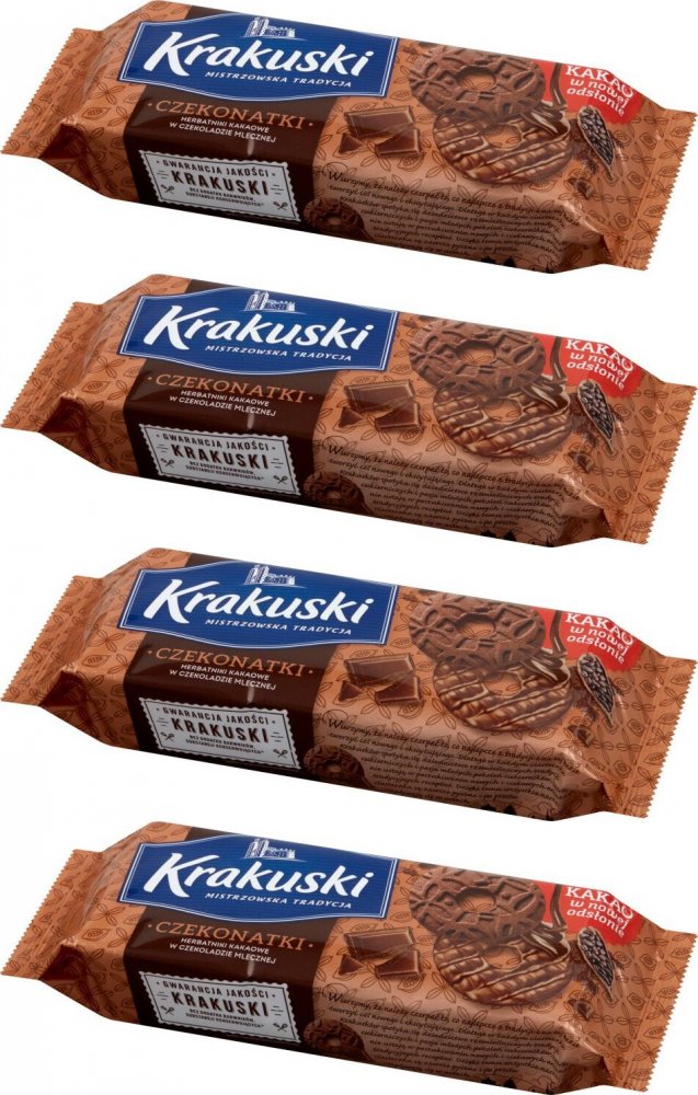 4x Herbatniki Krakuski Czekonatki, czekoladowy z czekoladą, 174g