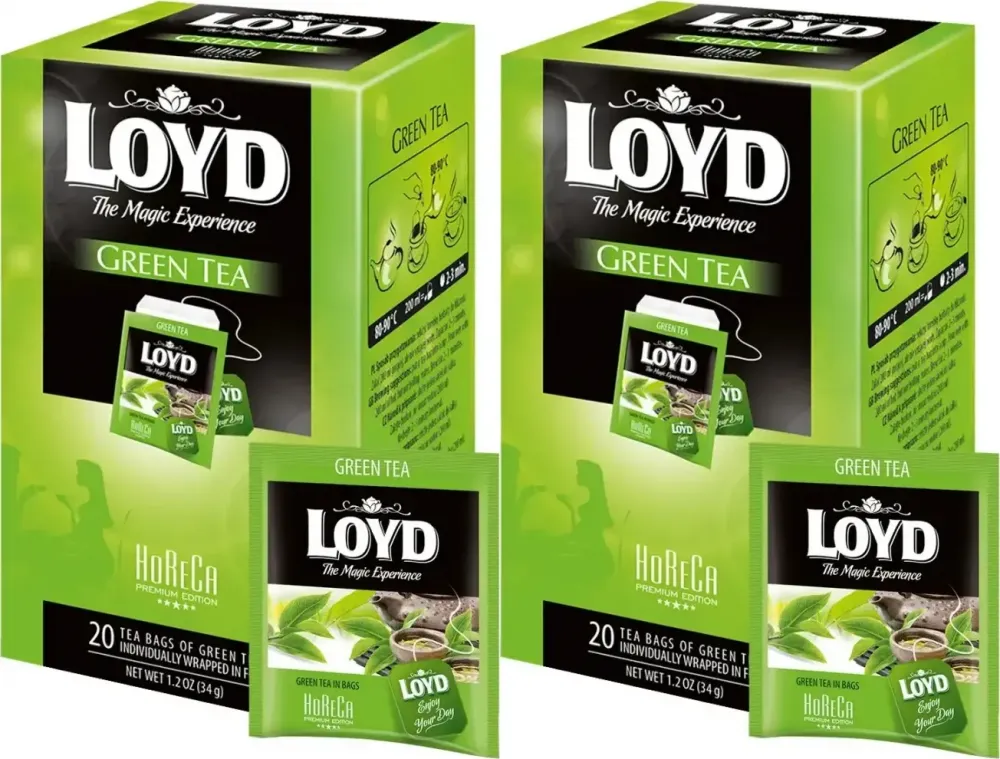 2x Herbata zielona w kopertach Loyd Horeca Green Tea, 20 sztuk x 1.7g
