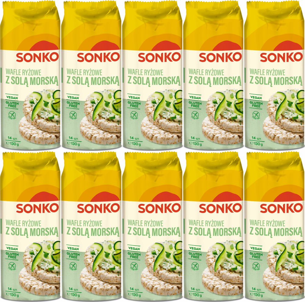 10x Wafle ryżowe Sonko, z solą morską, 130g
