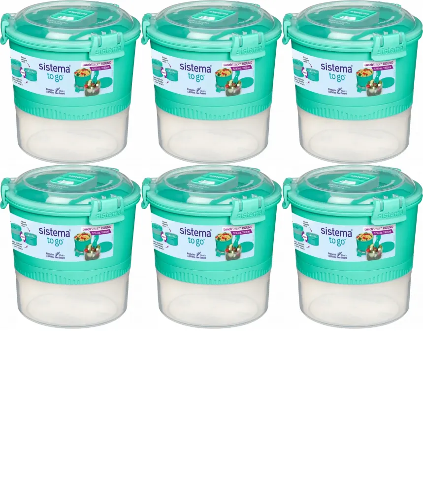 6x Lunchbox składany Sistema Lunch Stack To Go, z widelco-łyżeczką, 965ml, miętowy