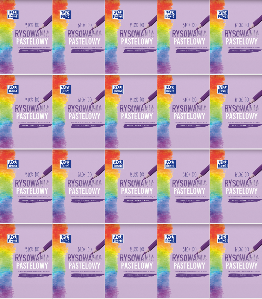 20x Blok rysunkowy pastelowy Oxford, A4, 10 kartek, kolorowy, 100g/m2