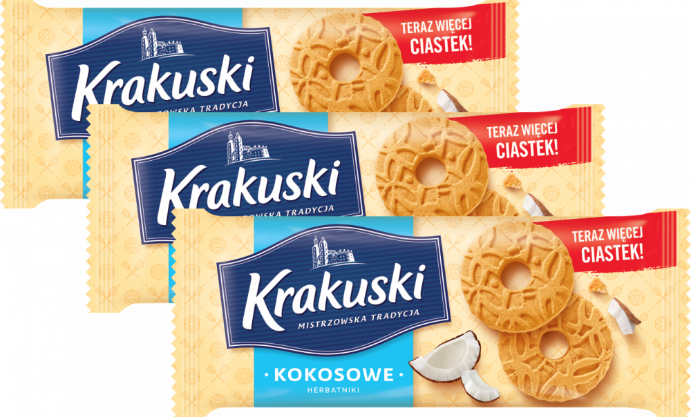 3x Herbatniki Krakuski, kokosowy, 168g