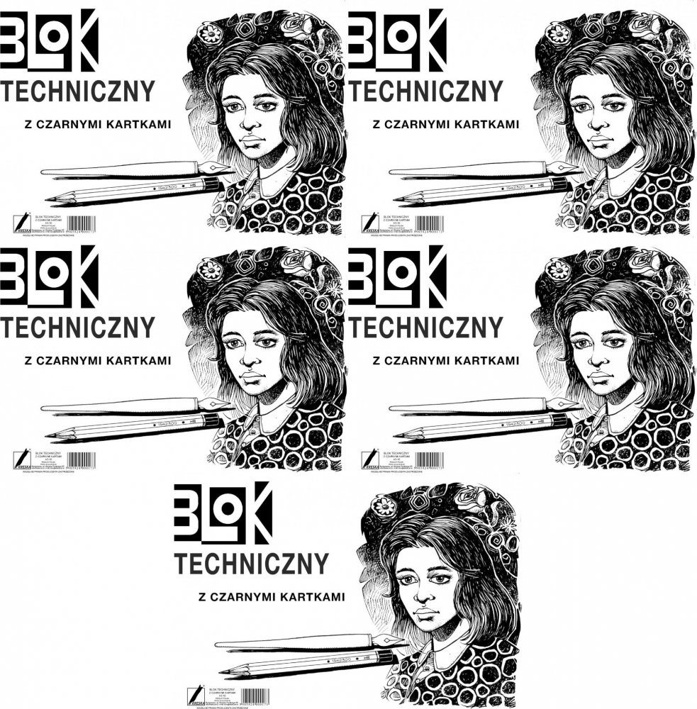 5x Blok techniczny Kreska, A3, 10 kartek, czarny