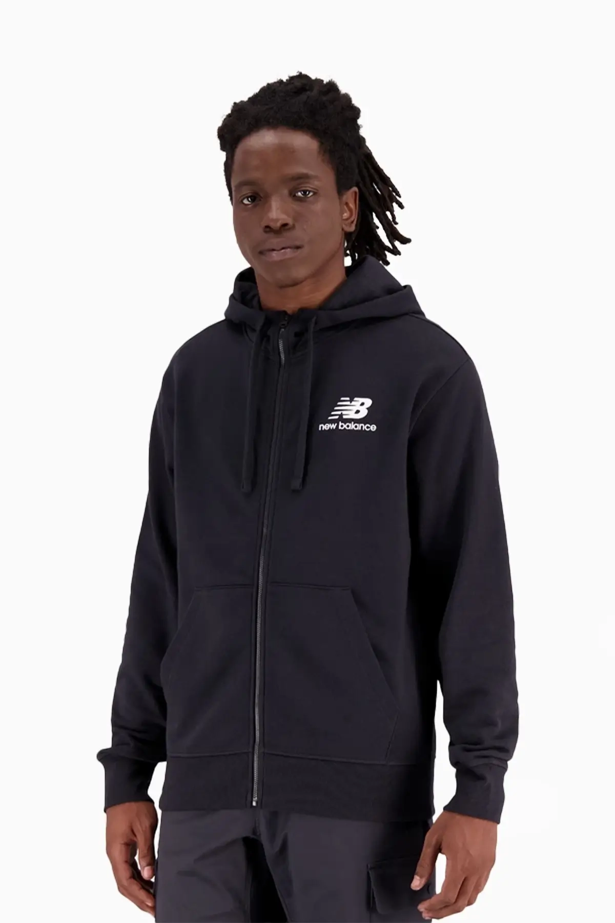 Bluza z kapturem New Balance Essentials Stacked FZ - Czarny