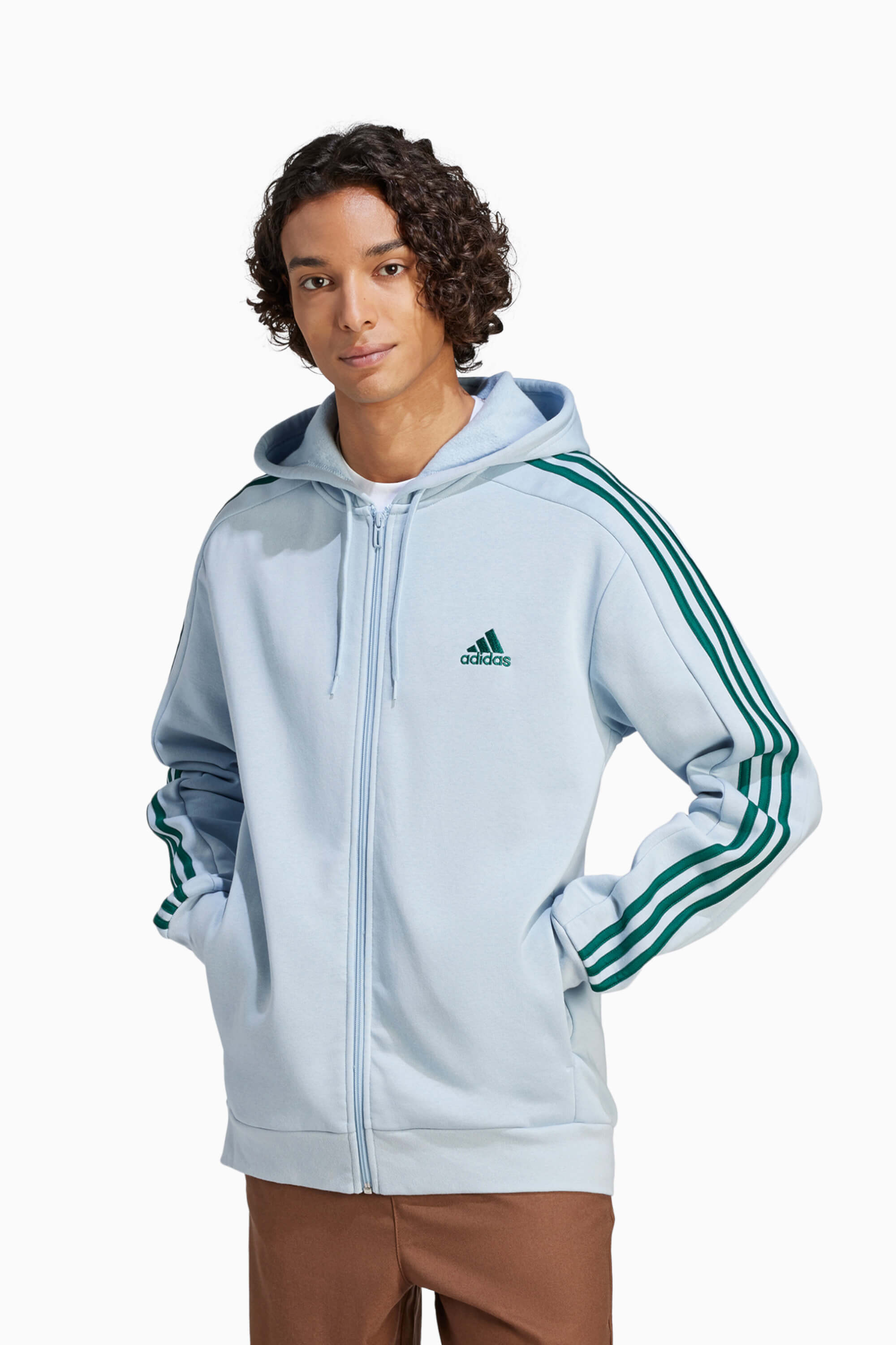 Bluza z kapturem adidas Essentials Fleece 3S FZ - Błękitny