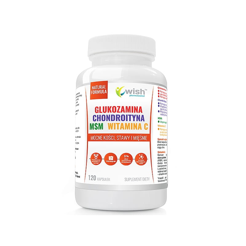 Glukozamina complex chondroityna MSM Witamina C - Stawy Kości 120kaps. Wish