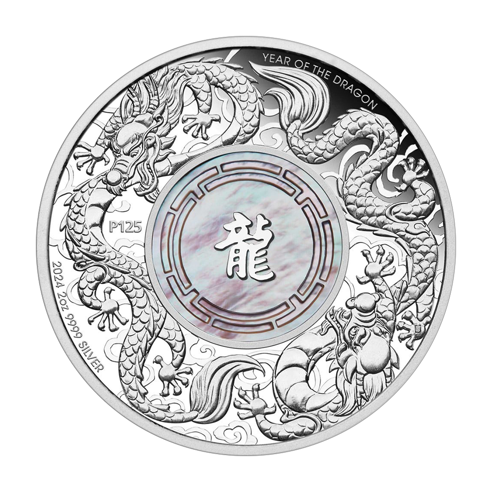 Srebrna moneta Podwójny Smok Mother of Pearl 2024 2 uncje - wysyłka 24 h!