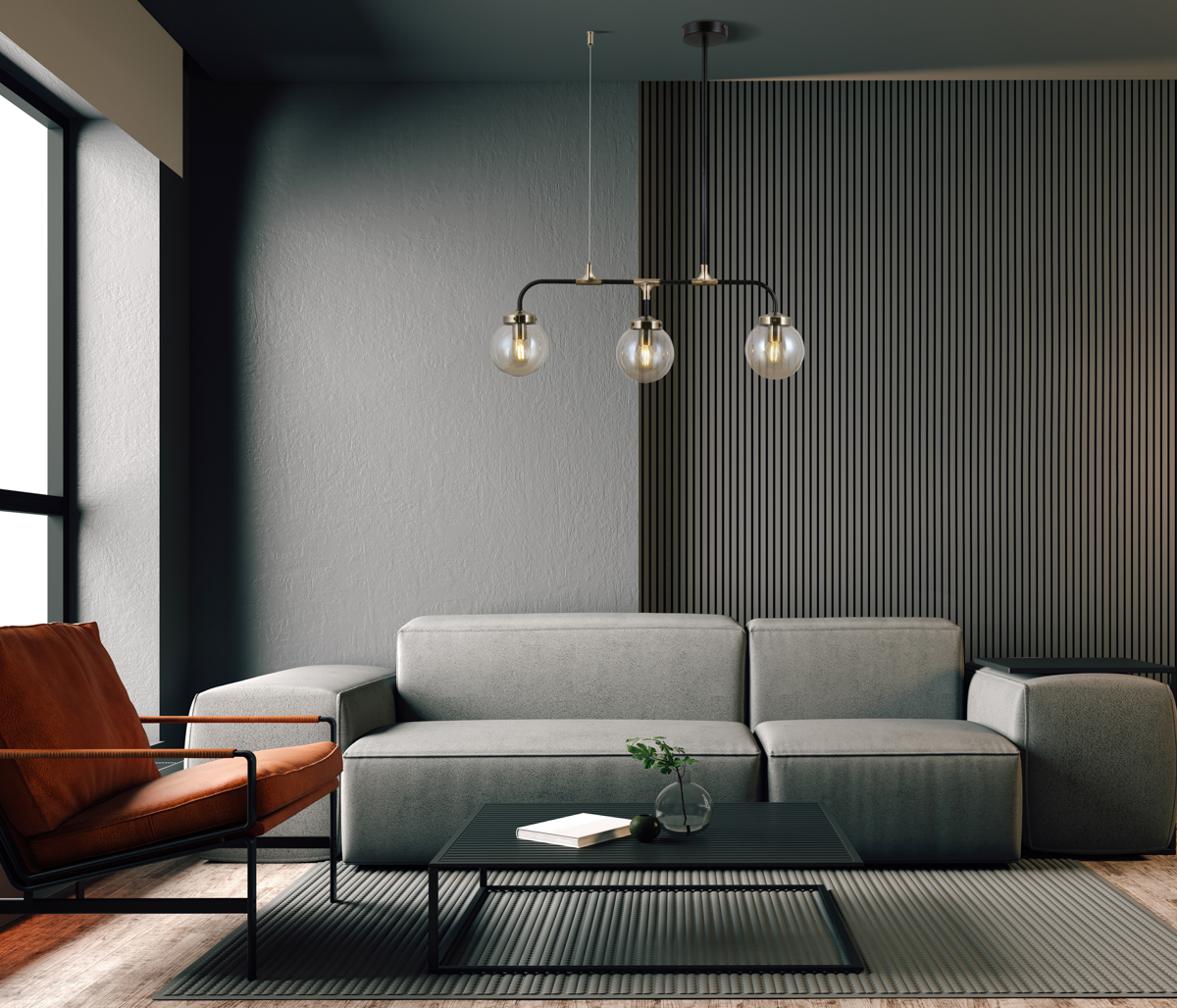 Italux Valpena lampa wisząca 3x78 W czarny mat/brąz antyczny/koniak PND-48882-3
