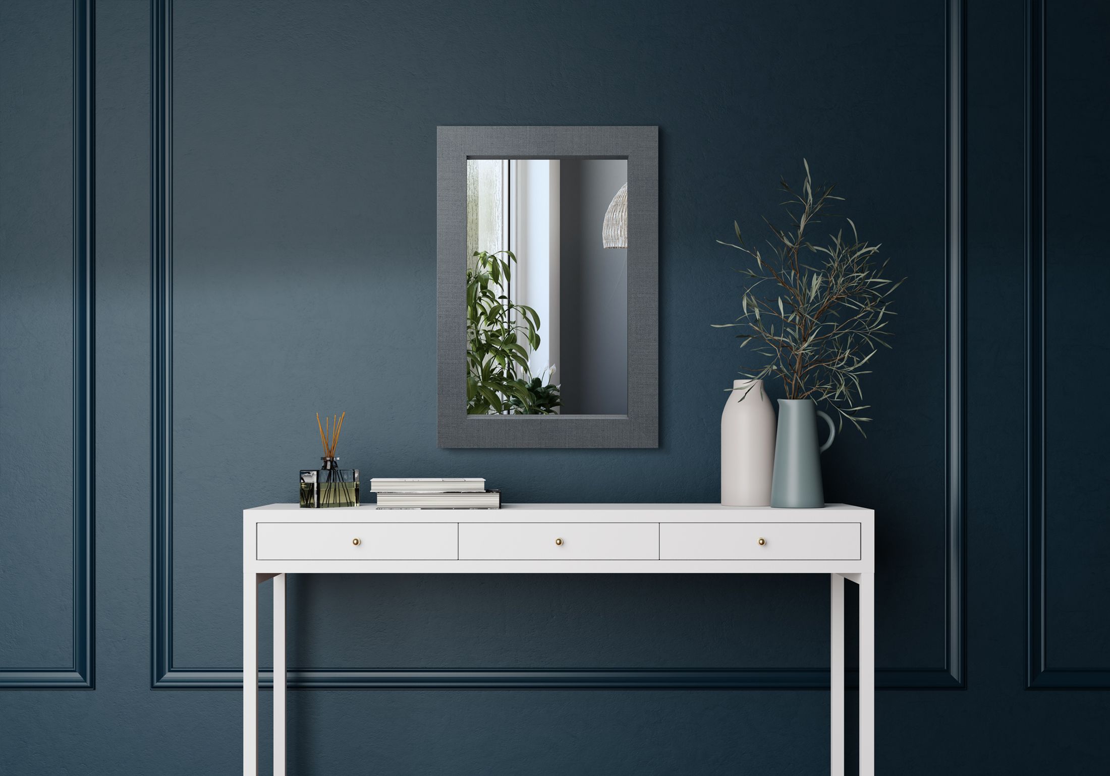 Styler Jyvaskyla lustro 60 cm kwadratowe szaro-niebieskie płótno LU-12324