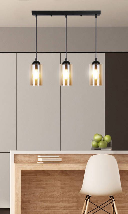 Candellux Bistro lampa wisząca 3x40W czarna/bursztynowa 33-00545