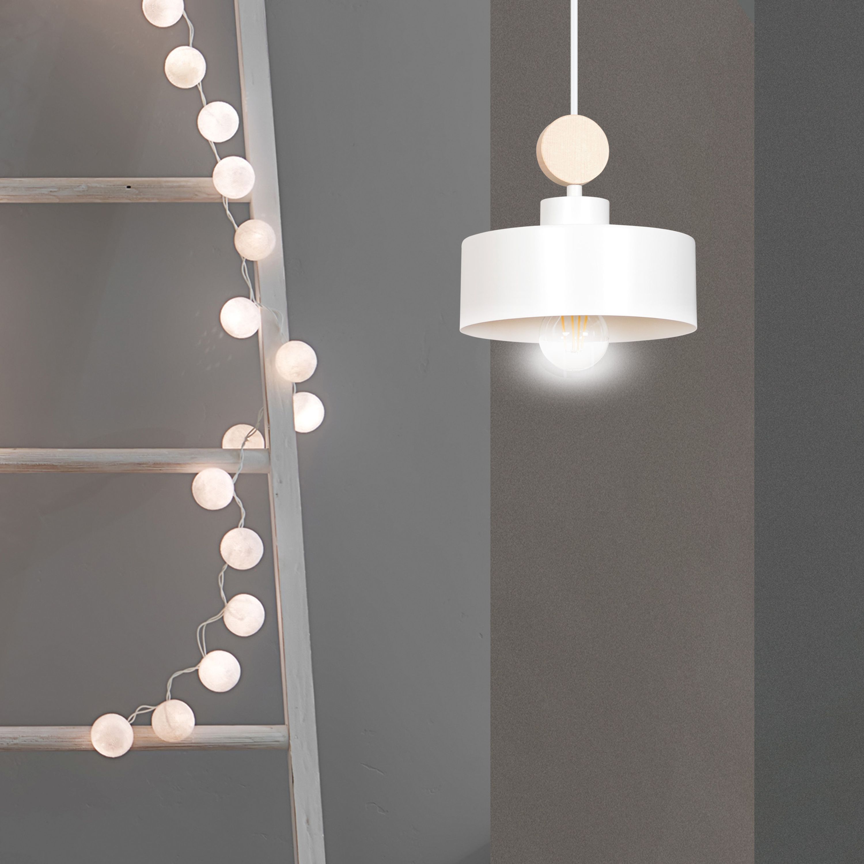 Emibig Tuniso lampa wisząca 1x15 W biała-drewno 583/1