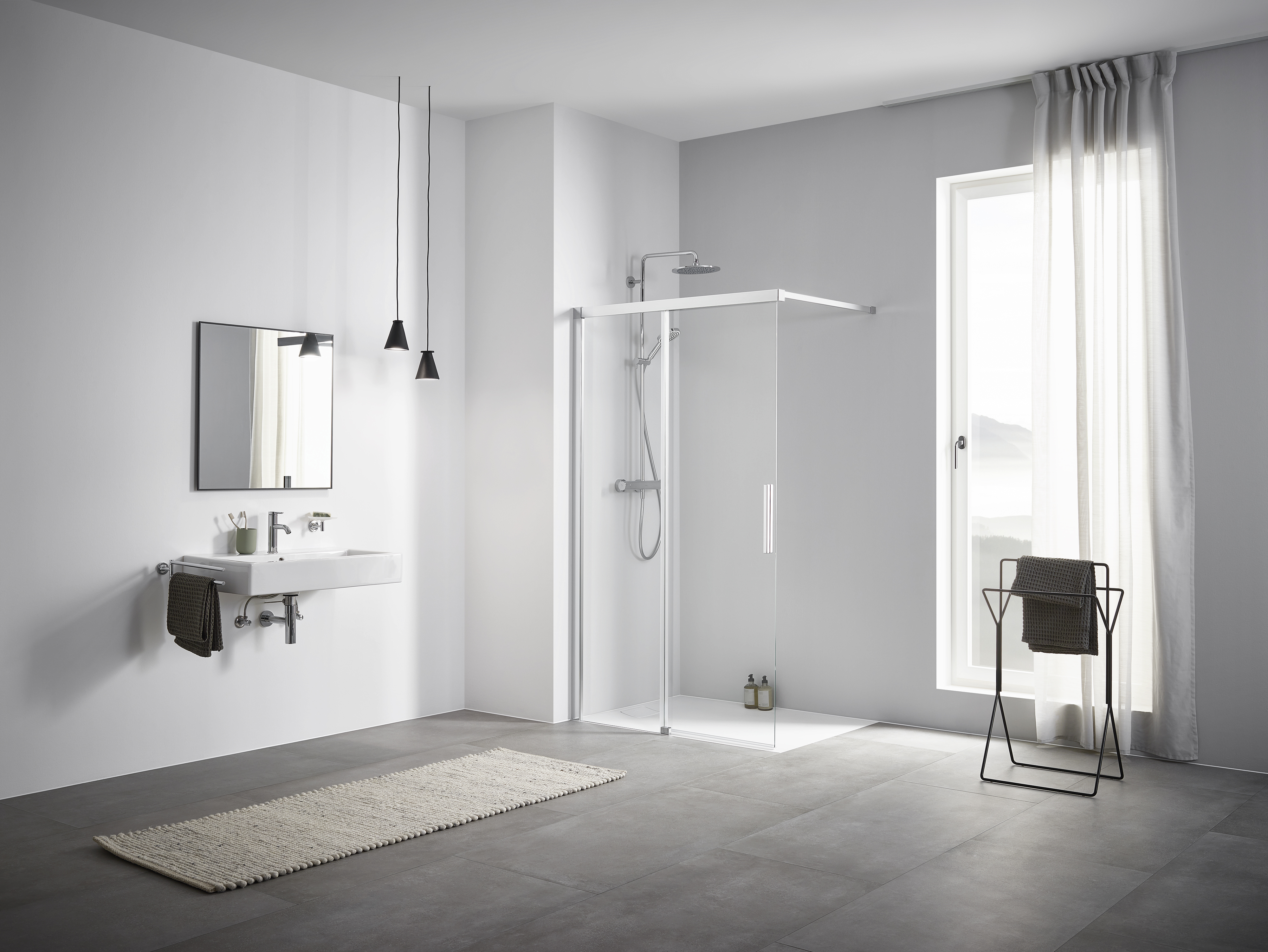 Kermi Nica Walk-In ścianka prysznicowa 100 cm lewa wolnostojąca srebrny wysoki połysk/szkło przezroczyste NIJ2L10020VPK