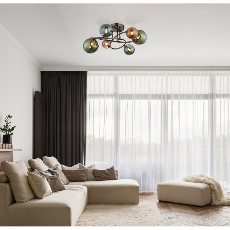 Globo Lighting Riha lampa wisząca 6x3,5 W zielona-przydymiona-niebieska-szary/popielaty 56142-6D - Wysyłka w 24h