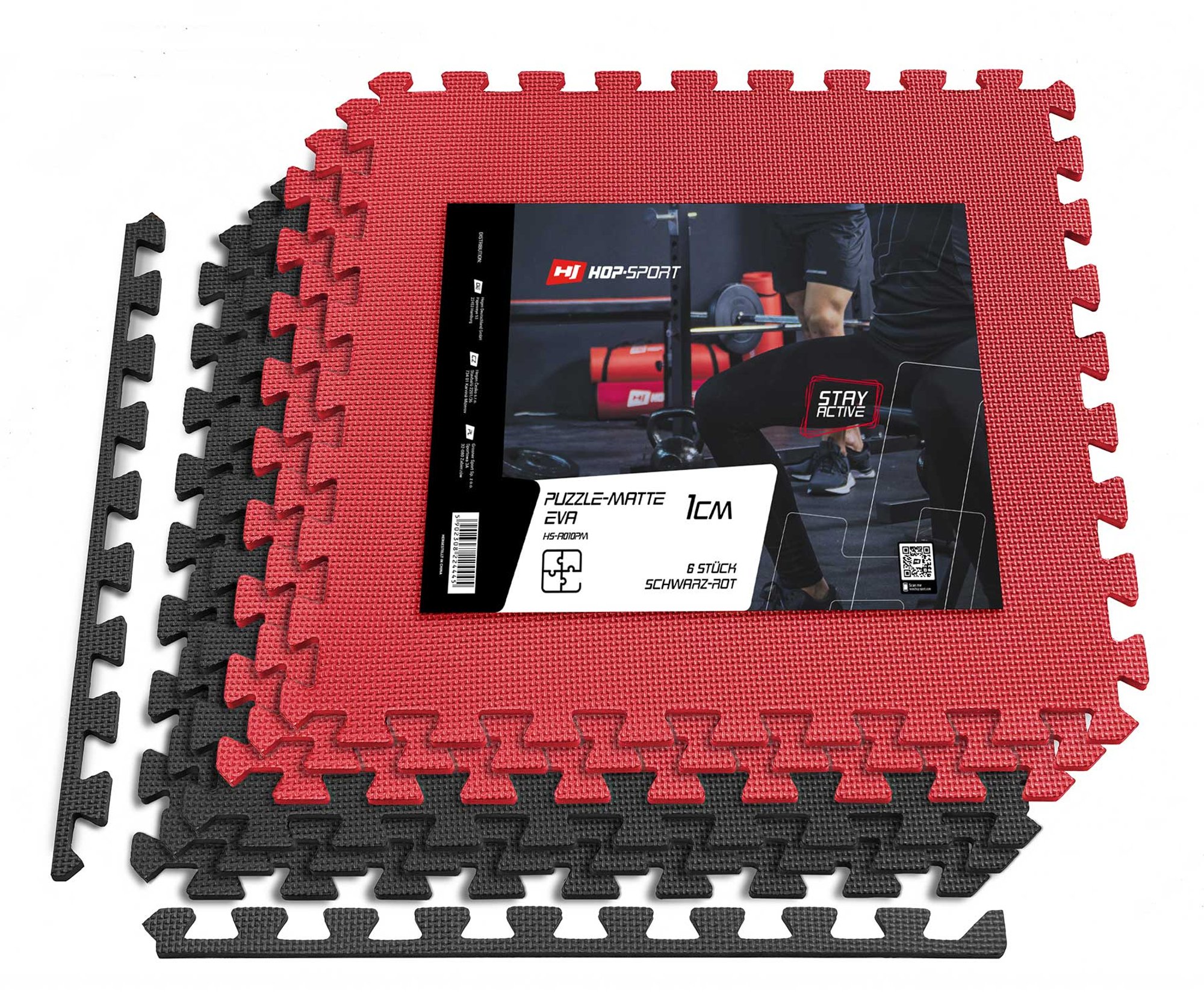Mata puzzle EVA 1cm czarno/czerwona - 6 sztuk