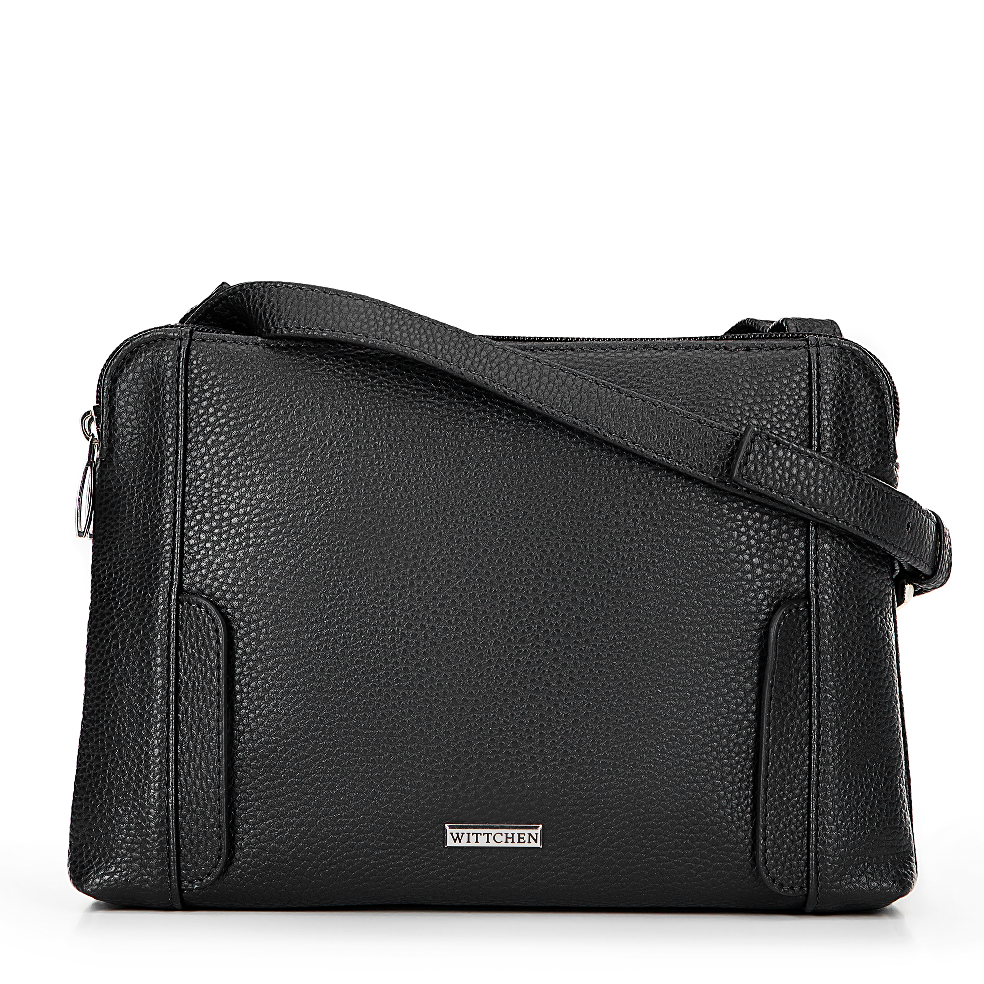 Damska torebka crossbody dwukomorowa czarno - srebrna