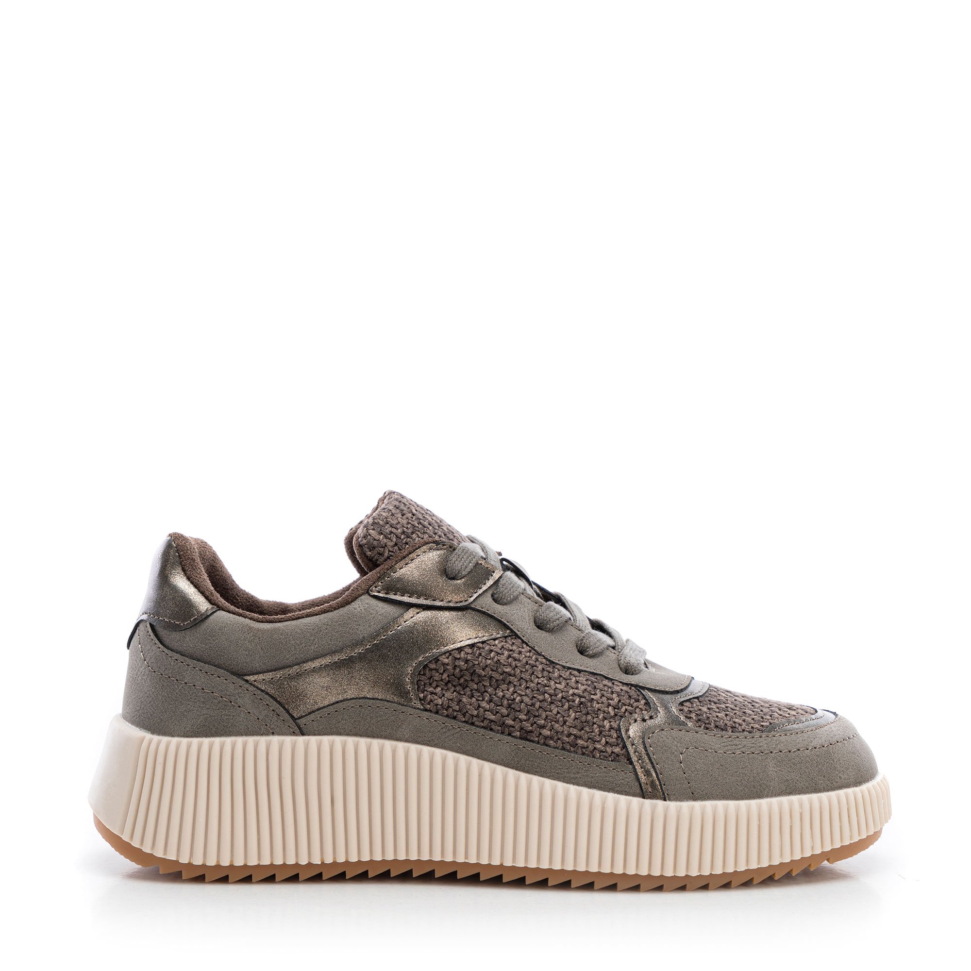Damskie sneakersy na grubej platformie szaro - brązowe