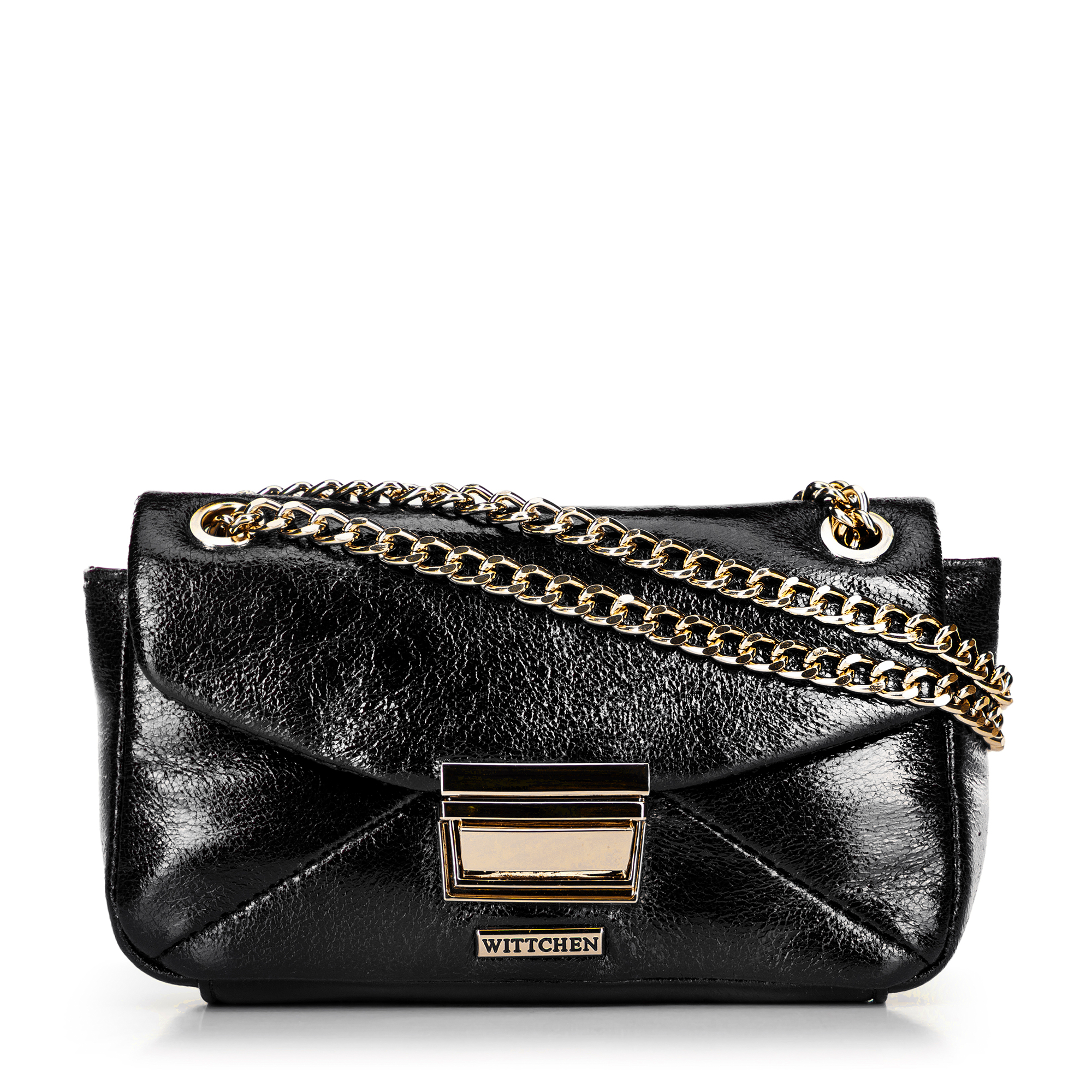 Minitorebka crossbody z połyskującej ekoskóry czarna