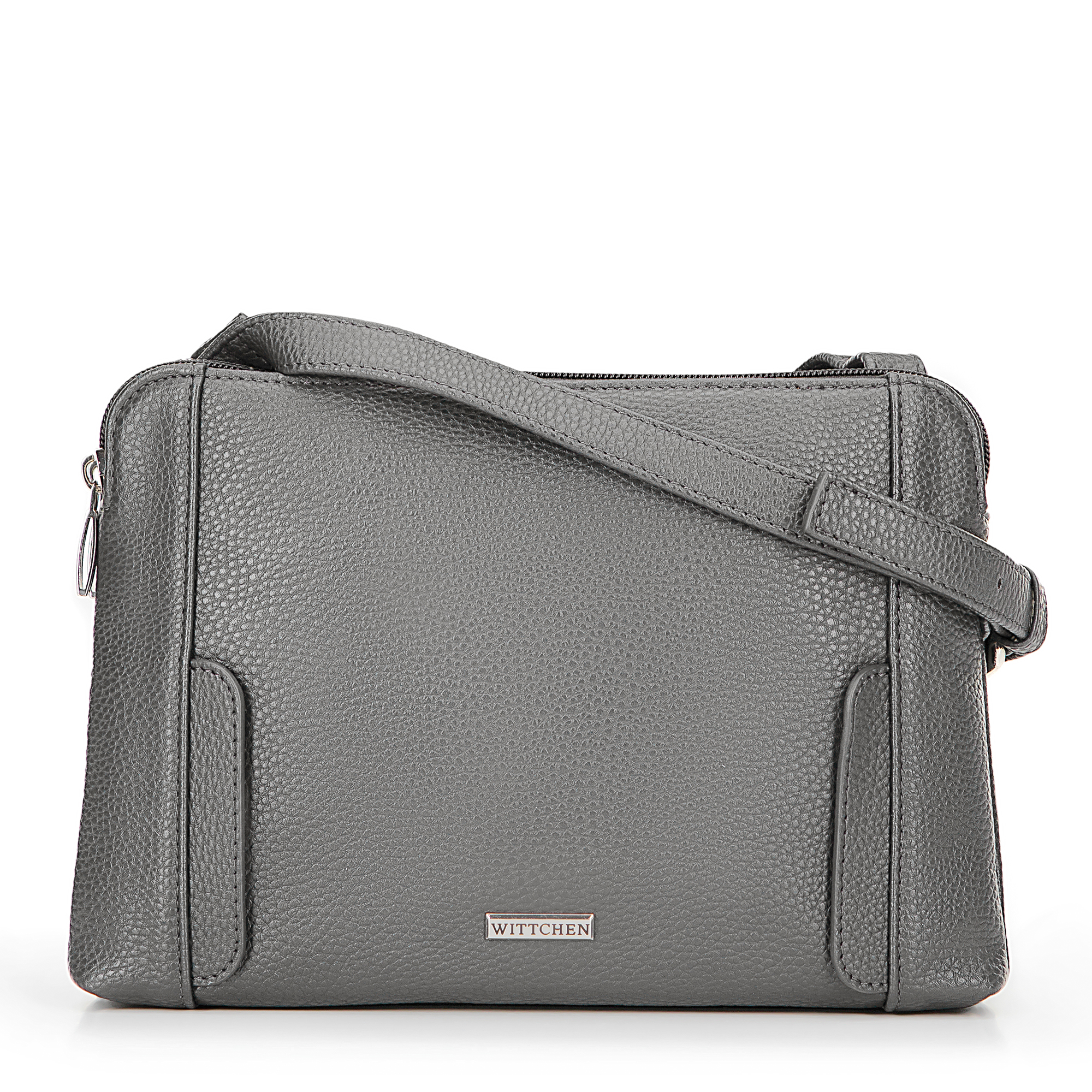 Damska torebka crossbody dwukomorowa szaro - srebrna