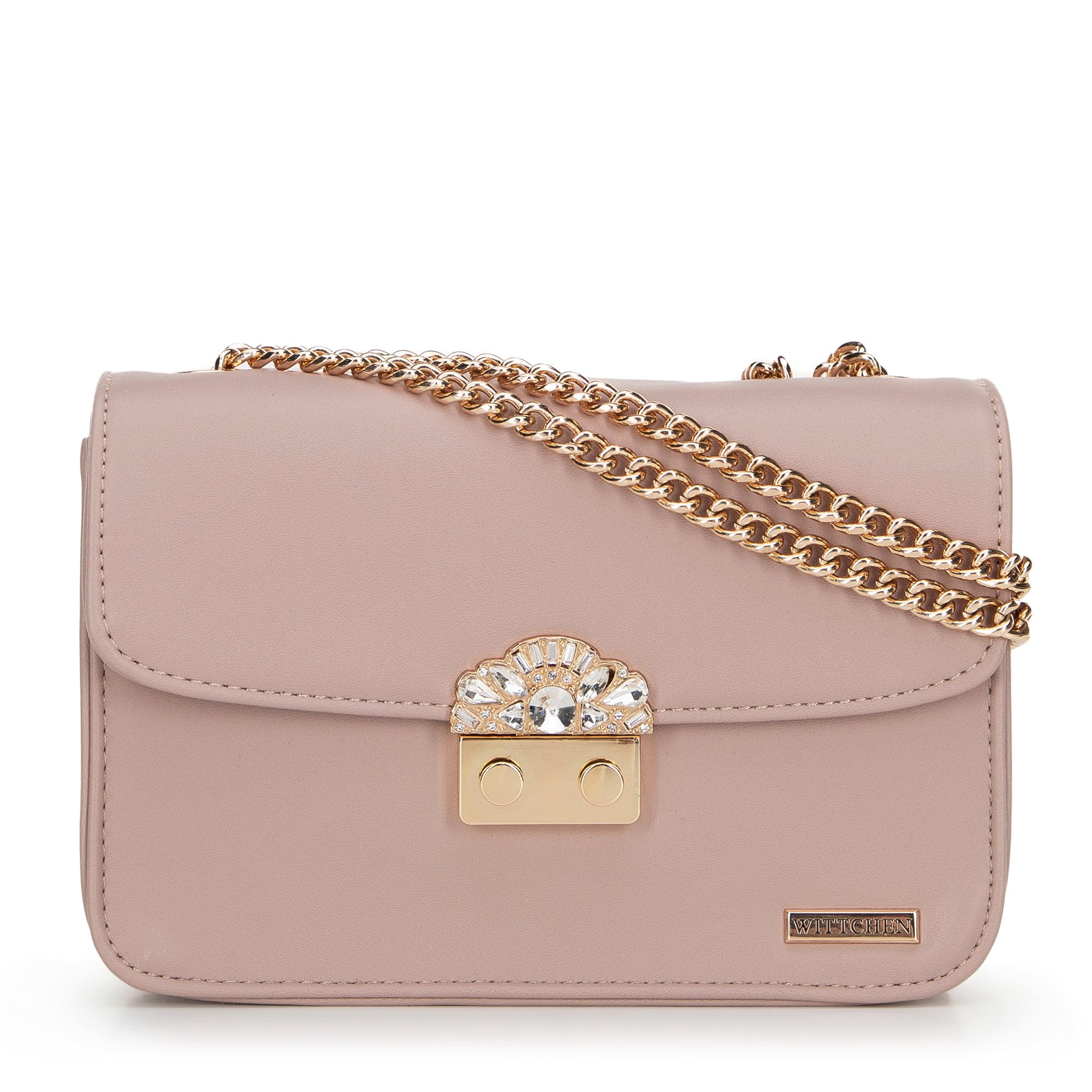 Damska crossbody z biżuteryjnym zapięciem różowa