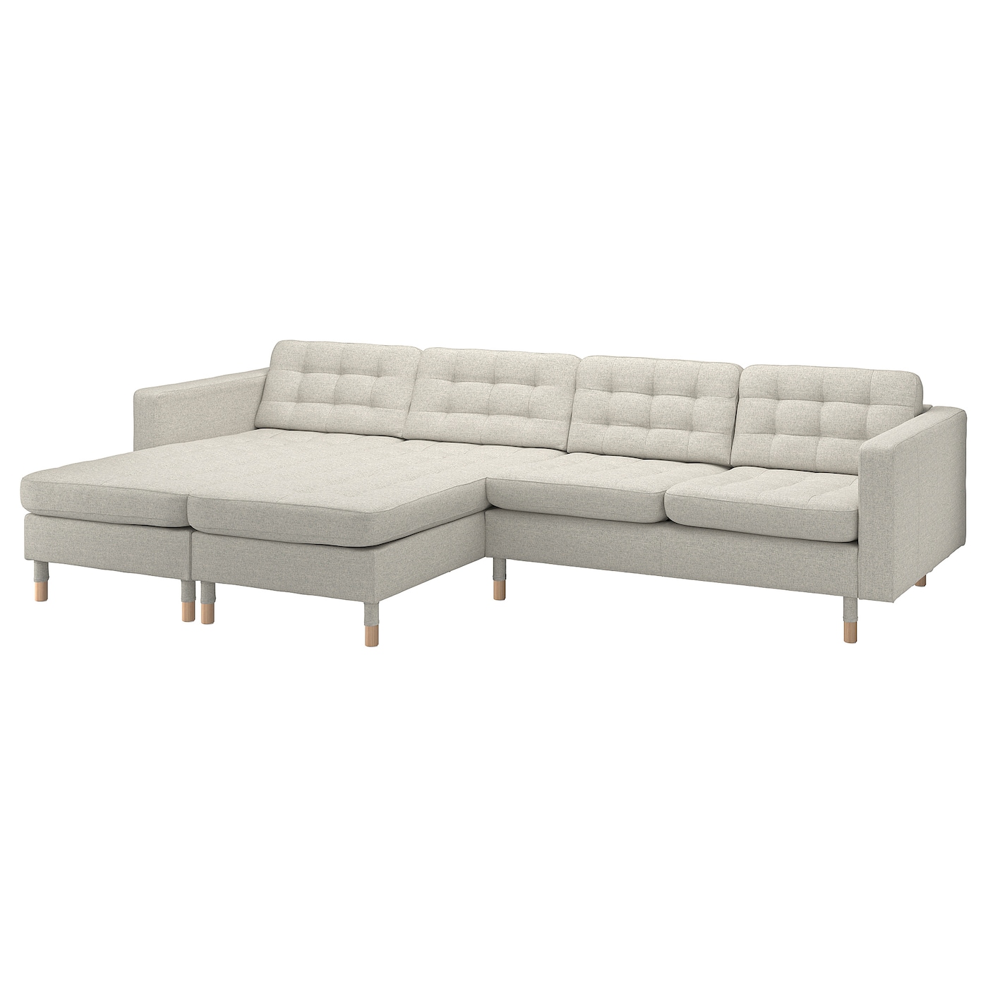 IKEA LANDSKRONA sofa 4 osobowa z szezlongiem, Gunnared beżowy/drewno, Wysokość: 78 cm