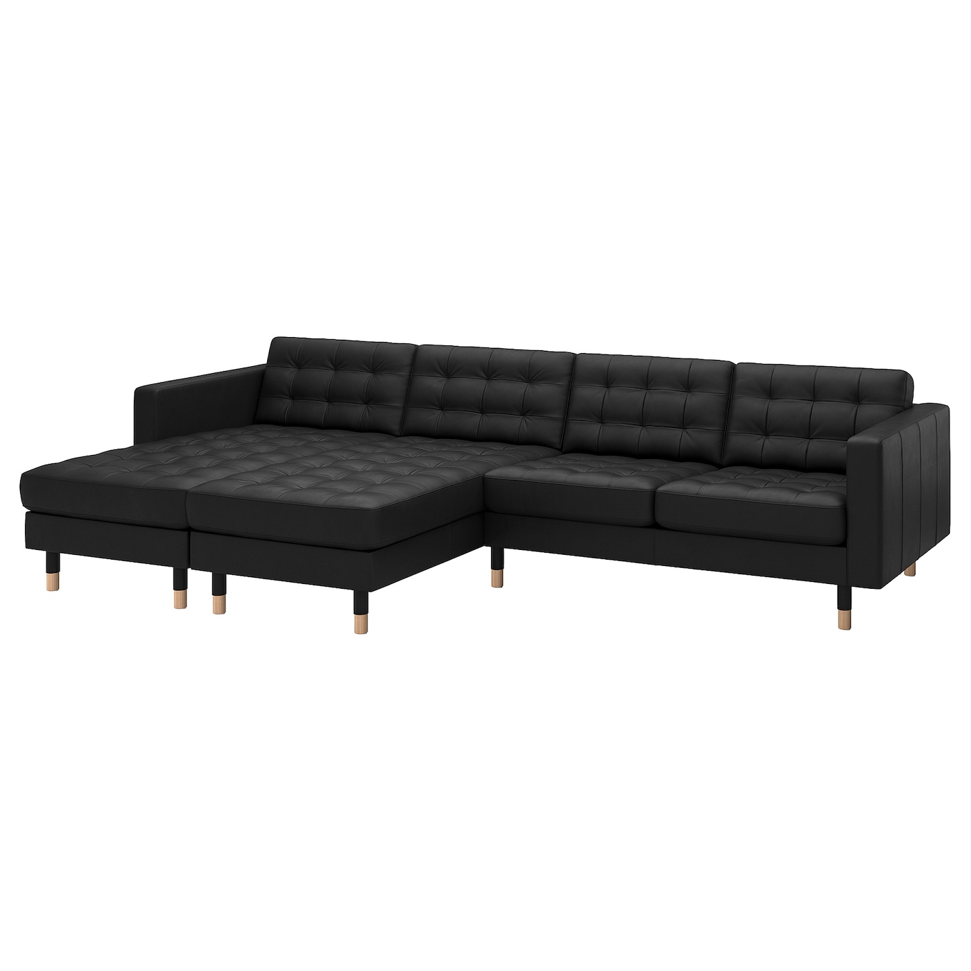 IKEA LANDSKRONA sofa 4 osobowa z szezlongiem, Grann/Bomstad czarny/drewno, Szerokość: 320 cm