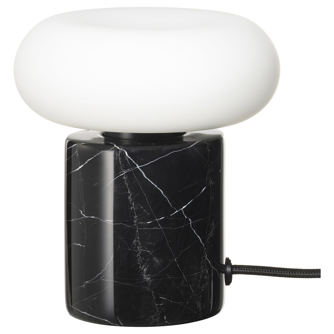 IKEA MARKFROST / MOLNART lampa stołowa z żarówką, czarny/marmur czarny