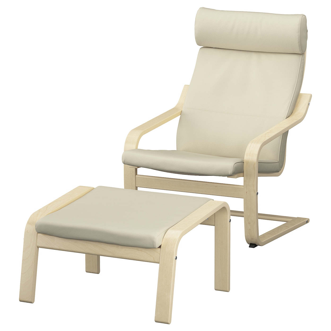 IKEA POÄNG fotel/podnóżek, okl brzoz/Glose złamana biel