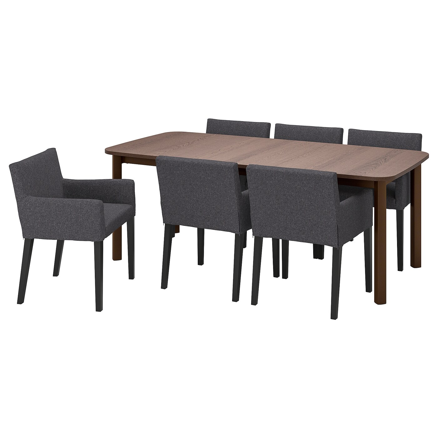 IKEA STRANDTORP / MÅRENÄS stół i 6 krzeseł, brązowy/czarny Gunnared ciemnoszary, 150/205/260 cm