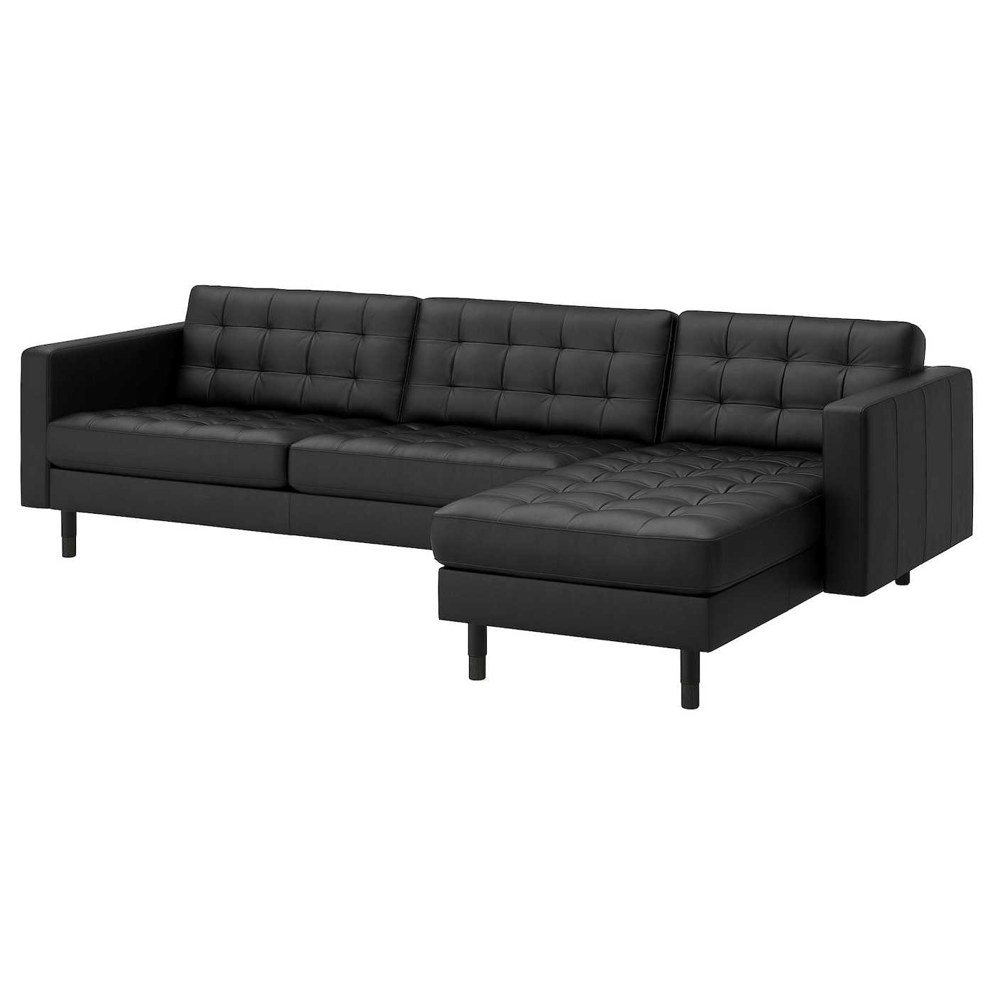 IKEA LANDSKRONA sofa 4-osobowa z szezlongiem, Grann/Bomstad czarny/drewno/czarny, Szerokość: 280 cm