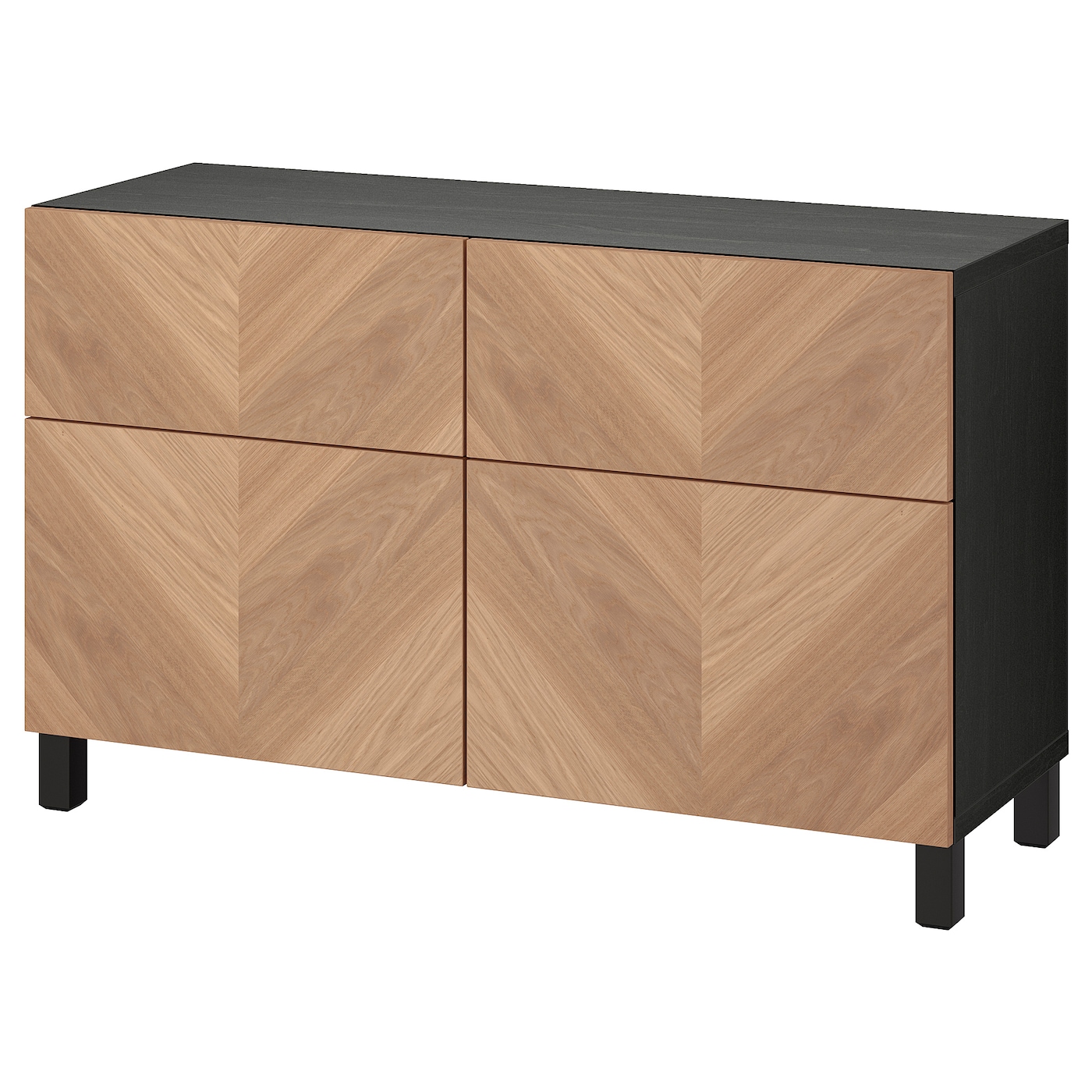 IKEA BESTÅ kombinacja regałowa z drzw/szuf, czarnybrąz/Hedeviken/Stubbarp okl dęb, 120x42x74 cm