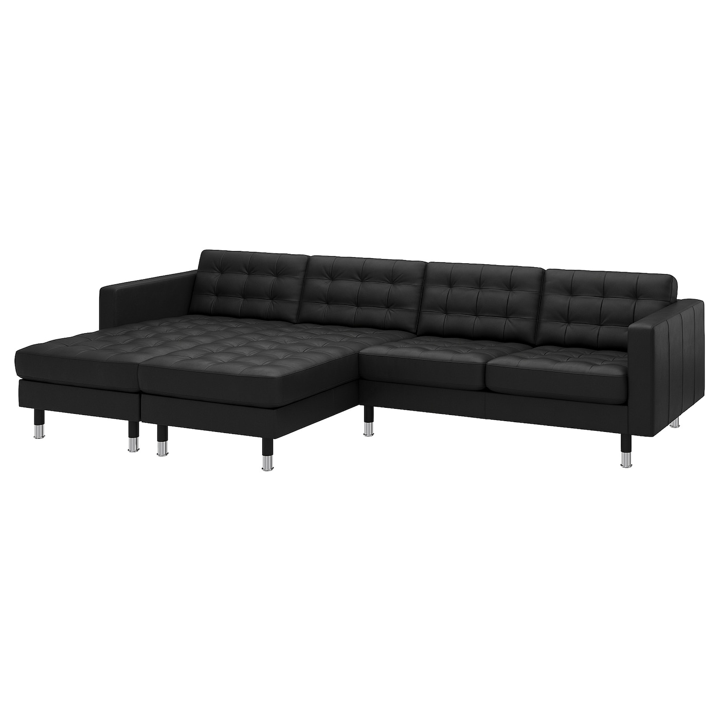 IKEA LANDSKRONA sofa 4 osobowa z szezlongiem, Grann/Bomstad czarny/metal, Szerokość: 320 cm