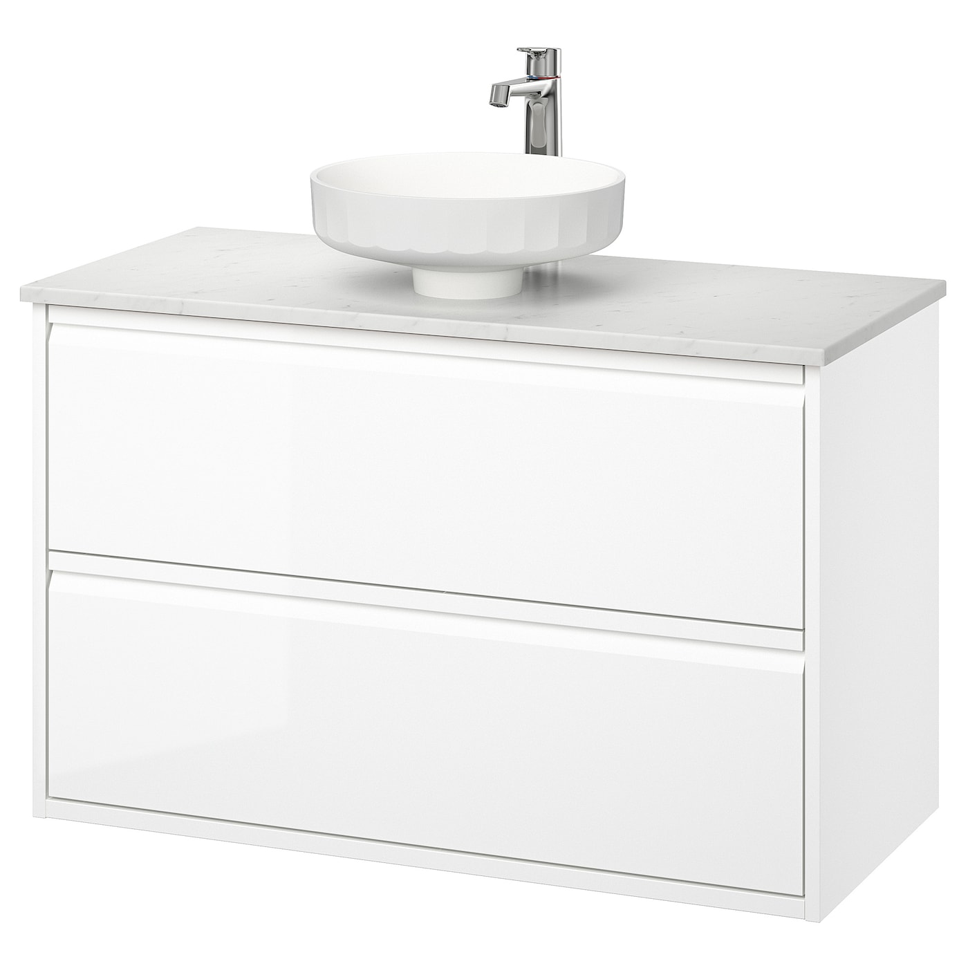 IKEA ÄNGSJÖN / LERSJÖN szaf umyw z szufladami/umyw/bateria, połysk biały, 102x49x79 cm