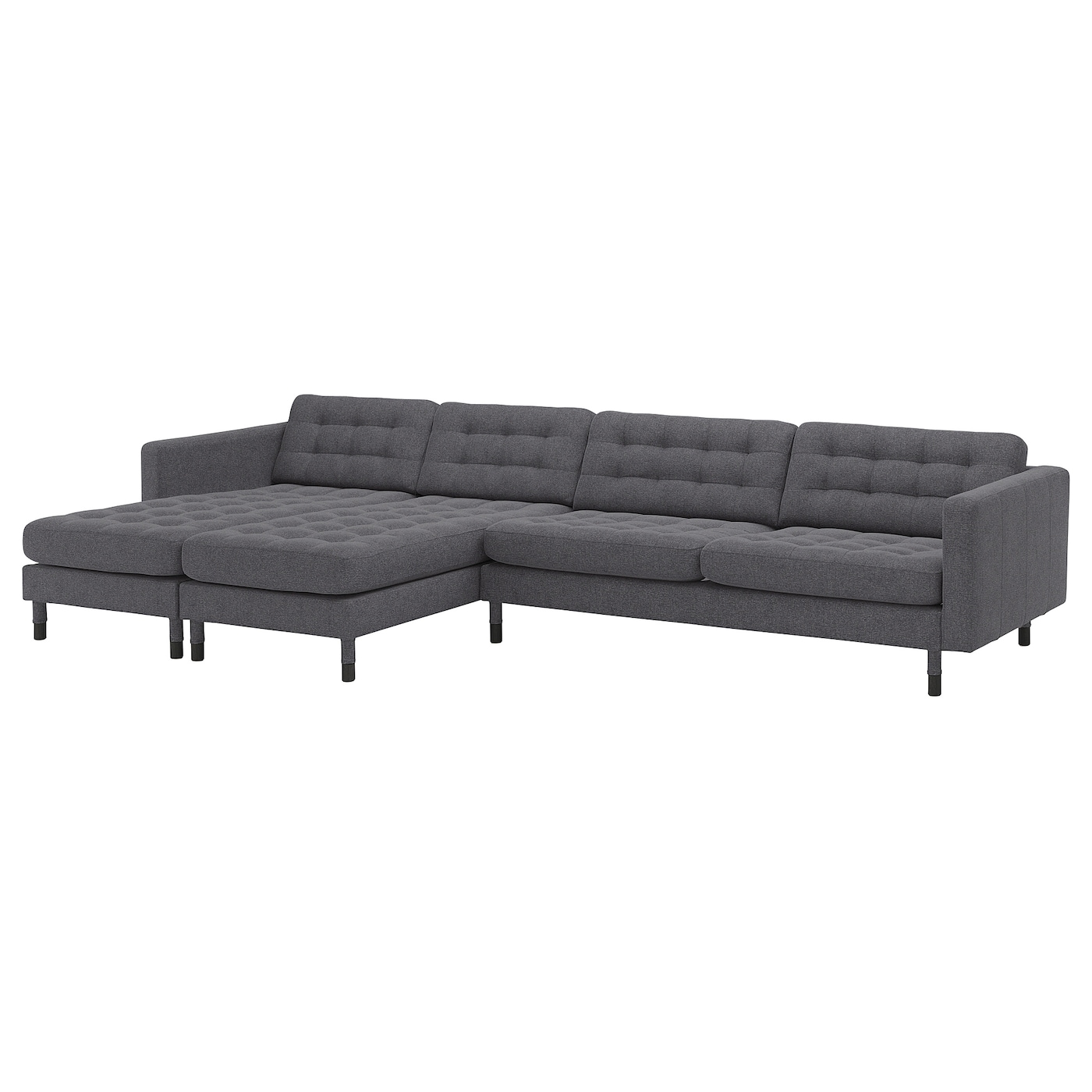 IKEA LANDSKRONA Sofa 5-osobowa z szezlongami, Gunnared ciemnoszary/drewno/czarny