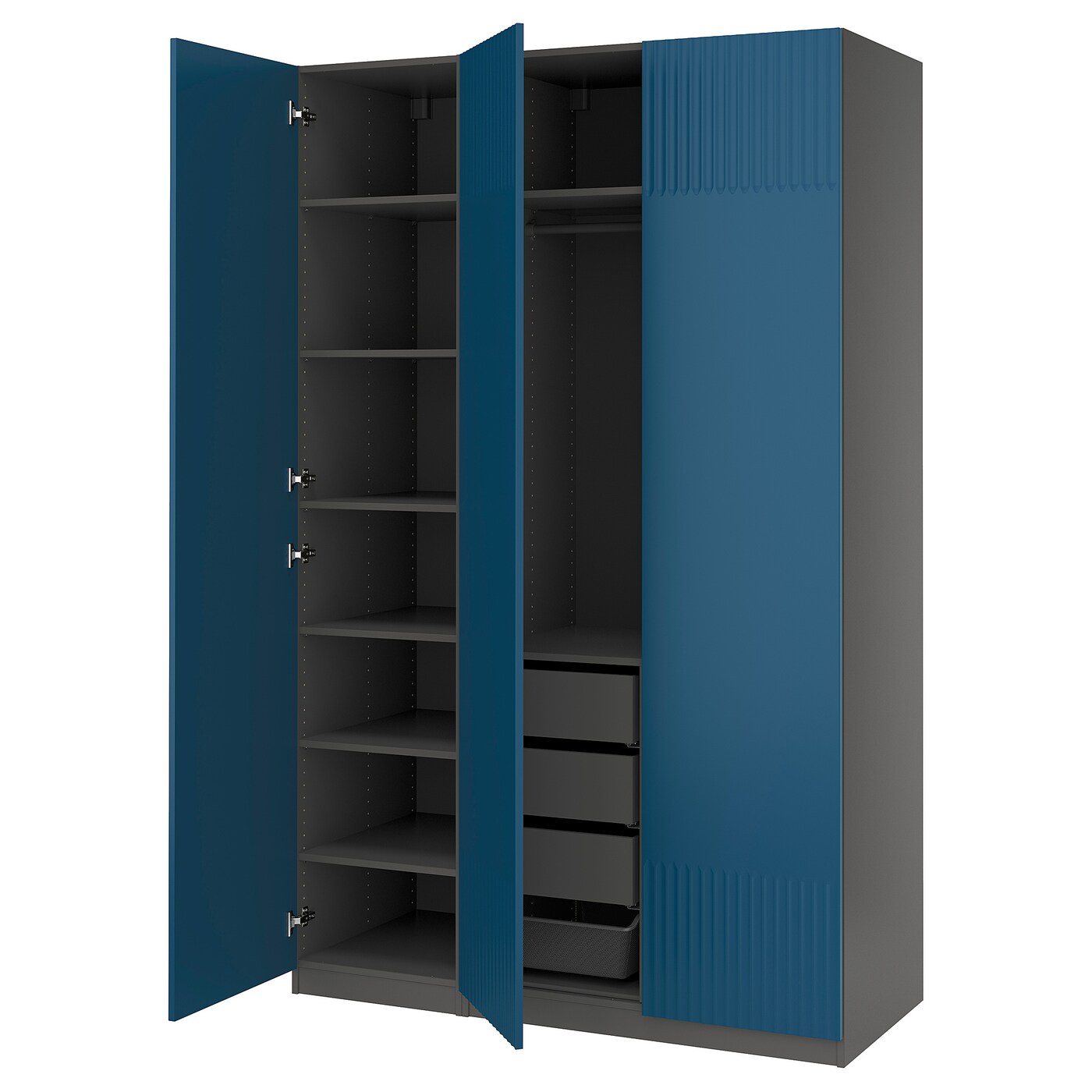 IKEA PAX / FYRUDDEN kombinacja szafy, ciemnoszary/niebieski, 150x60x236 cm