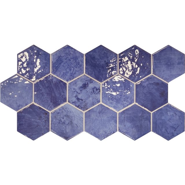 Gres szkliwiony hiszpański Realonda HEX ZELLIGE AZURE błyszczący 26,5