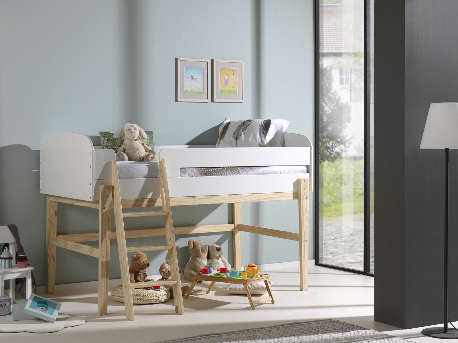 Podwyższone łóżko dla dzieci z przestrzenią - Kiddy