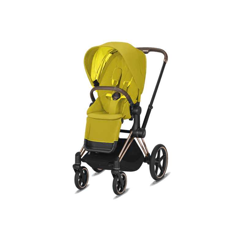 Cybex, Priam 2.0 - wózek spacerowy-Mustard Yellow-Chrome z brązową rączką