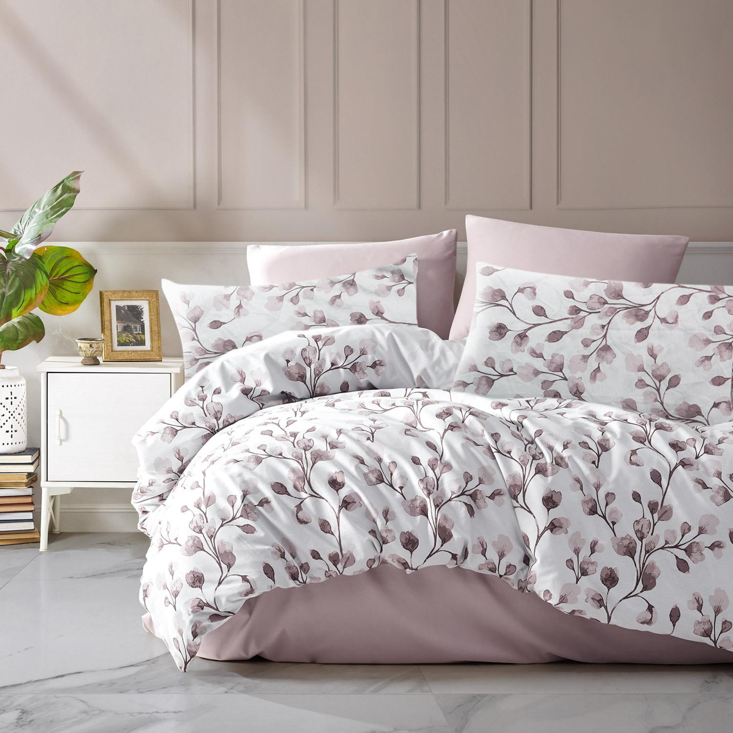 Komplet pościeli 220x200 gruba bawełniana satyna kwiaty róż Puha Luxury