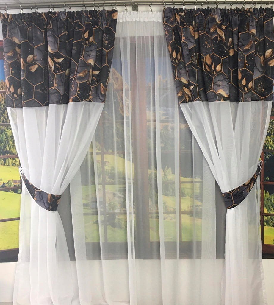 Komplet firan i zasłon do salonu 220x400cm Karin - eleganckie wykończenie