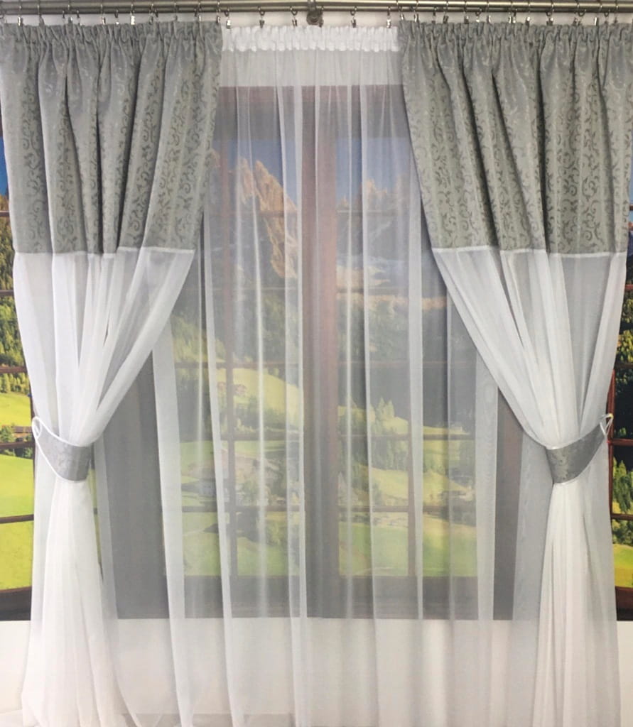 Komplet firan i zasłon do salonu 220x400cm Nenufar - eleganckie wykończenie