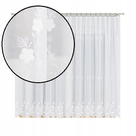 Delikatna firana haftowana w kwiatuszki 160x200 taśma