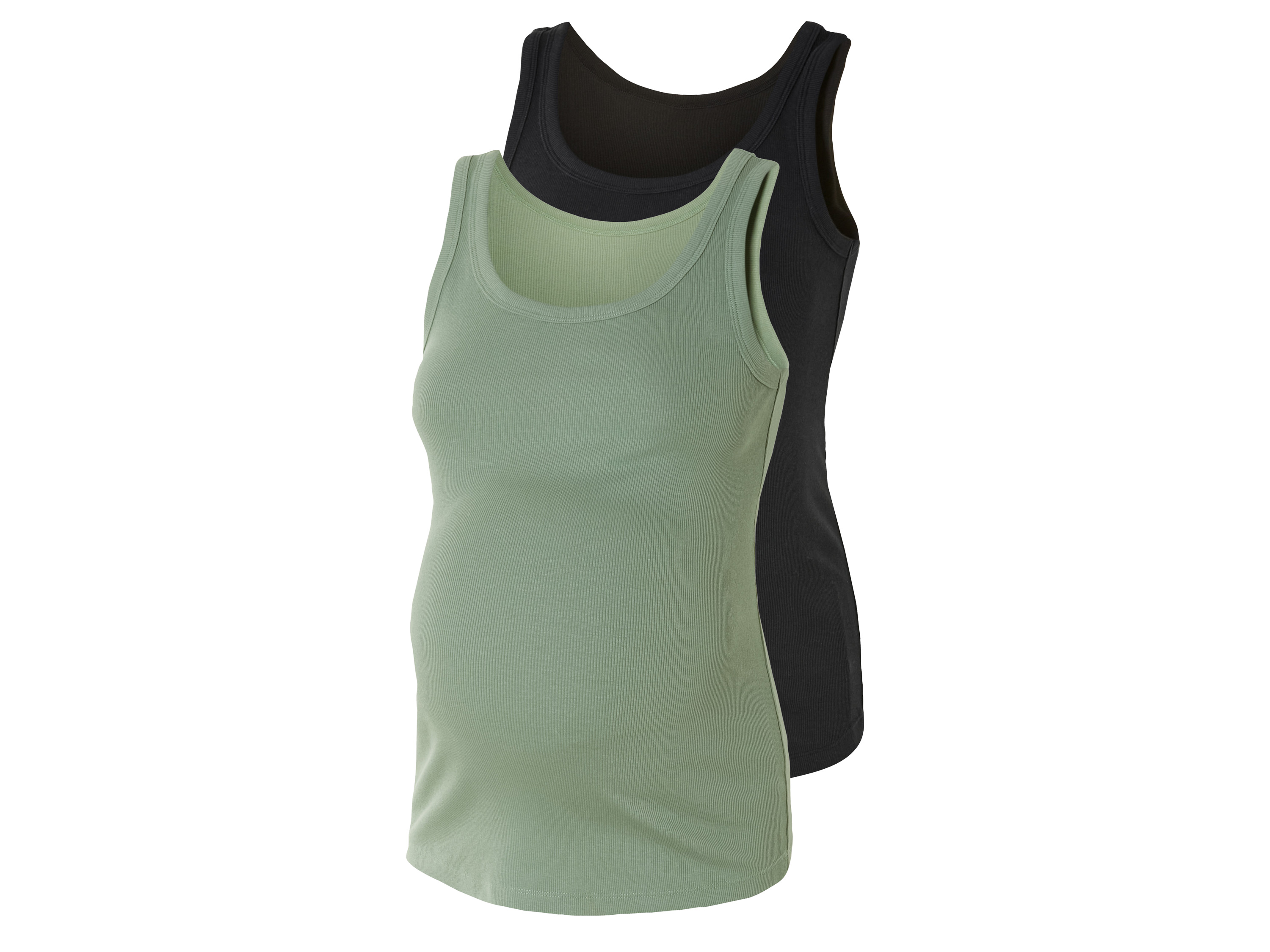 esmara Top ciążowy prążkowany z bawełną organiczną, 2 sztuki XS 32/34, Czarny/ zielony