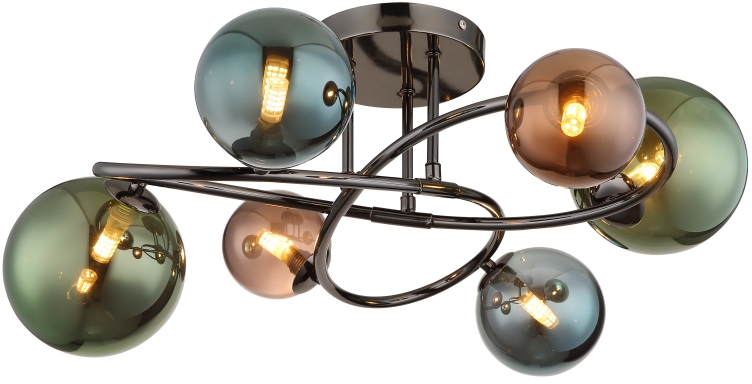 Darmowa Dostawa - Lampa wisząca 6x3.5 W zielona-przydymiona-niebieska-szary/popielaty Globo Lighting Riha 561426D