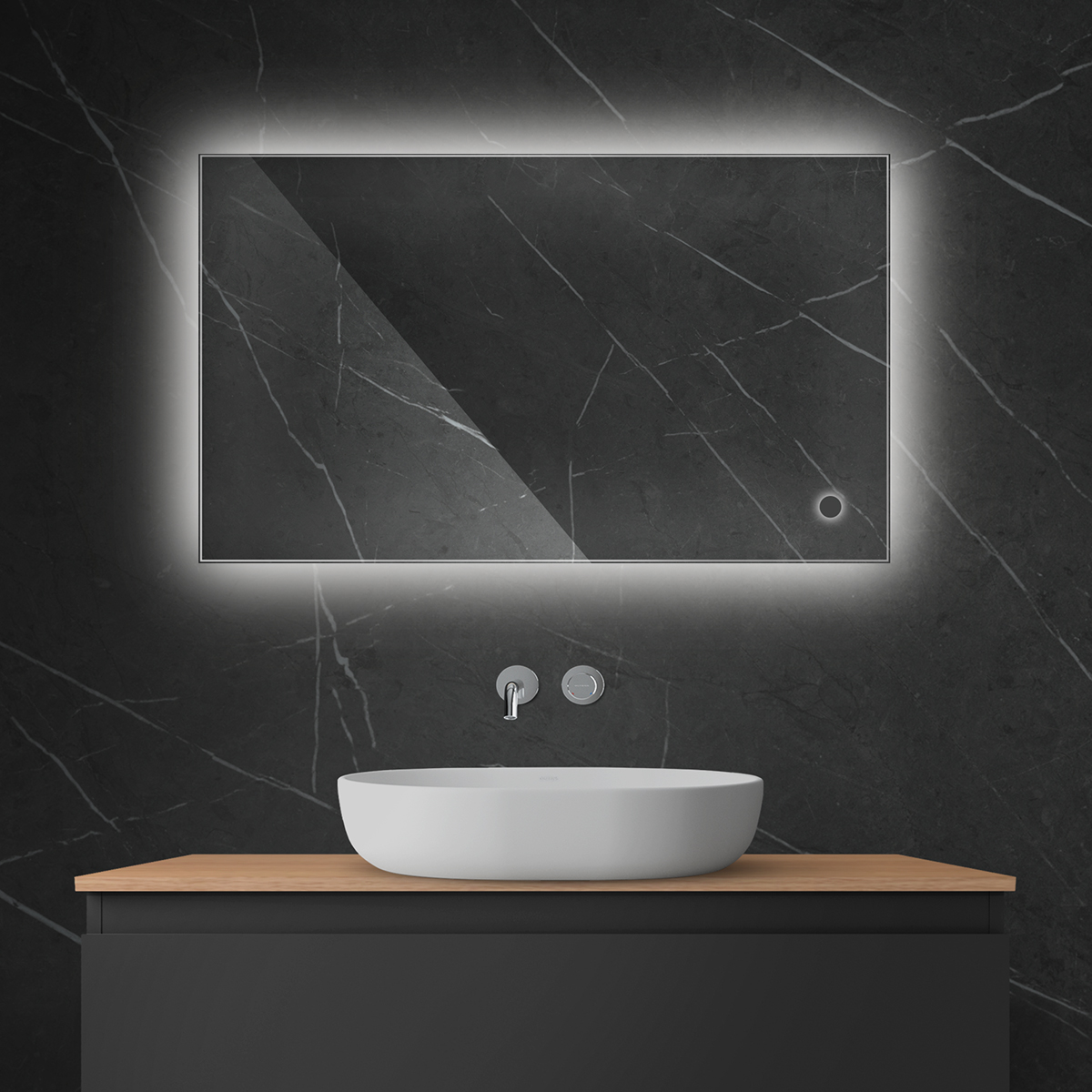 Darmowa Dostawa - Lustro 60x100 cm prostokątne z oświetleniem z matą grzewczą Oltens Nordlis 64111000