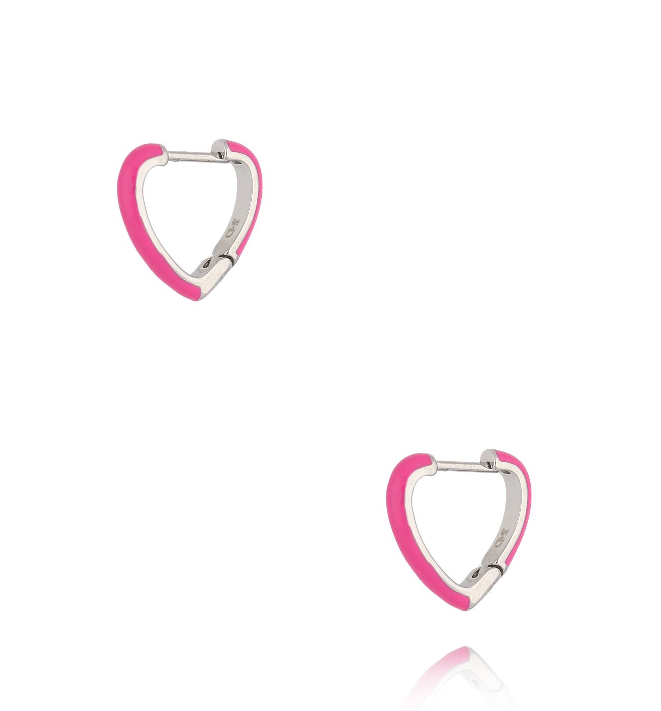 Kolczyki srebrne serca z fuksjową emalią Enamel Hearts - By Dziubeka