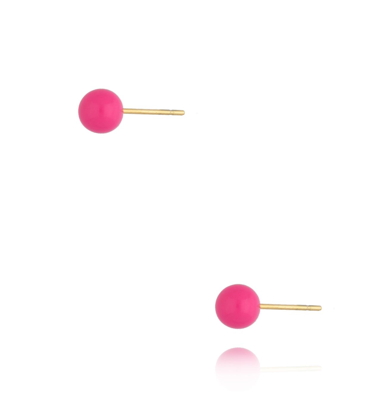 Kolczyki złote kulki z fuksjową emalią 5 mm Enamel Balls KSA1442