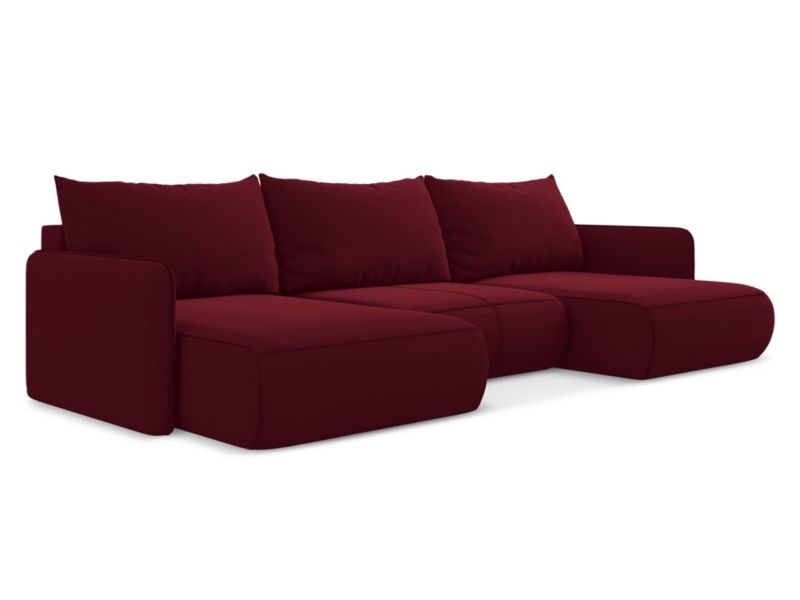 Sofa panoramiczna z funkcją spania Makamii Nanea z weluru 290x148 cm burgundowy 1 szt.