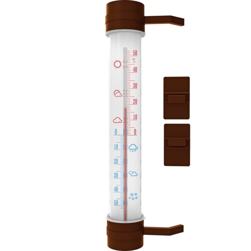 Termometr zaokienny rurkowy 27 cm brązowy