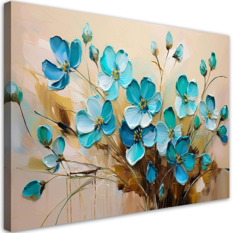 Obraz do salonu sypialni Feeby Turkusowe Kwiaty Rośliny Natura 90x60 cm 1 szt
