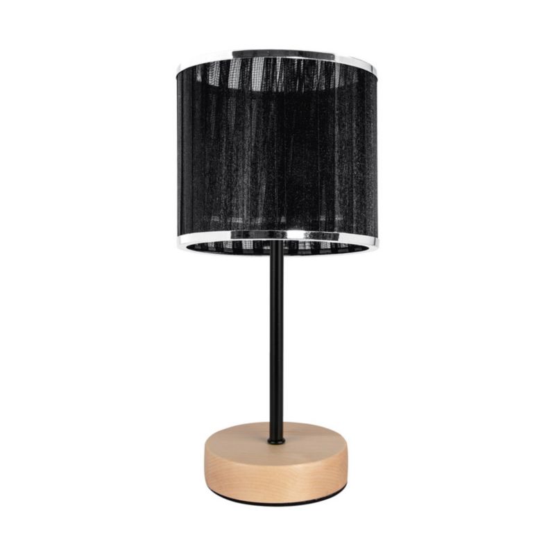 Drewniana Lampa Stołowa SPOT Light 1xE27 Max.25W Naturalna Brzoza FSC z Czarno Chromowaną Tkaniną, 1szt.